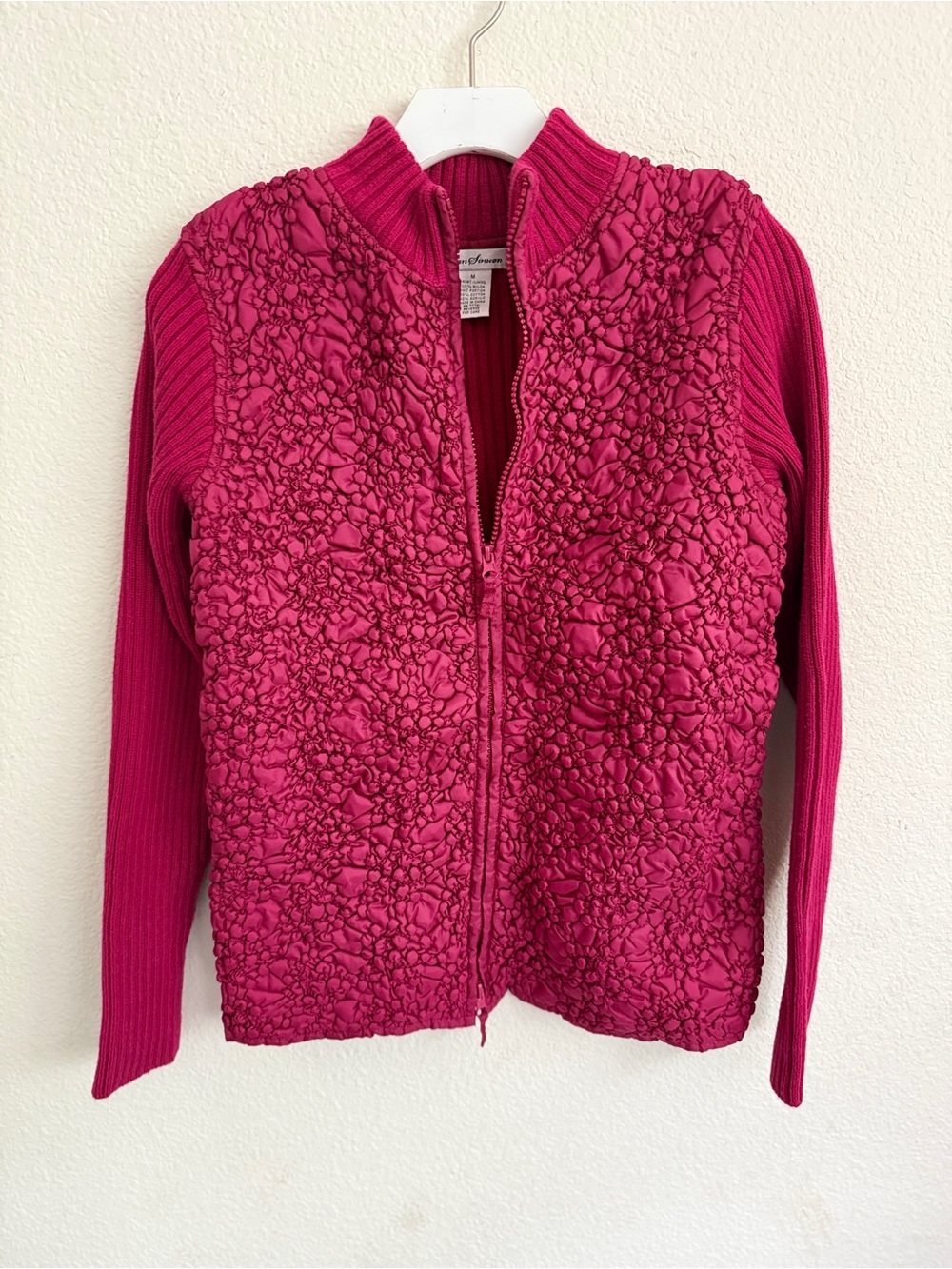 Women's Textured Zip Cardigan in Fuchsia